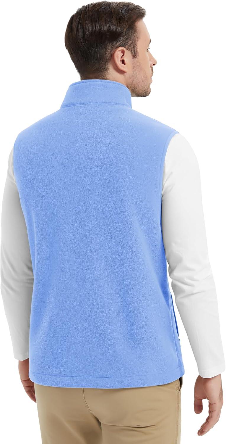 imageMAGCOMSEN Mens Fleece Vest Lightweight Zip Up Winter Vests Outerwear Warm Polar Sleeveless Jacket with Pockets Casual GolfLight Blue