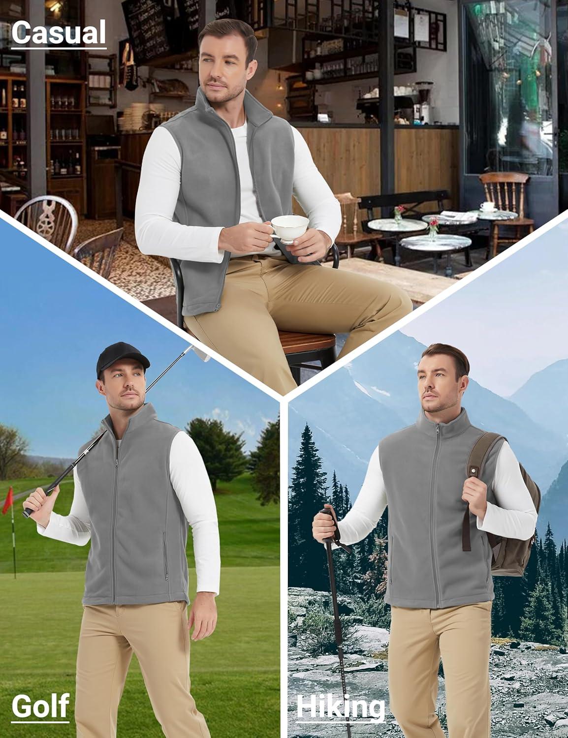 imageMAGCOMSEN Mens Fleece Vest Lightweight Zip Up Winter Vests Outerwear Warm Polar Sleeveless Jacket with Pockets Casual GolfLight Grey