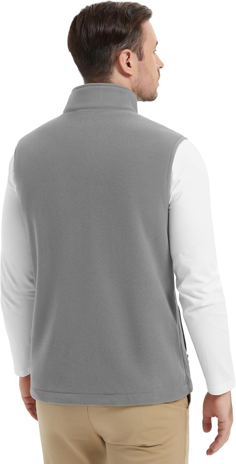 imageMAGCOMSEN Mens Fleece Vest Lightweight Zip Up Winter Vests Outerwear Warm Polar Sleeveless Jacket with Pockets Casual GolfLight Grey