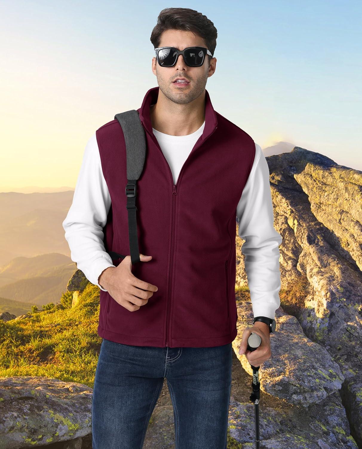 imageMAGCOMSEN Mens Fleece Vest Lightweight Zip Up Winter Vests Outerwear Warm Polar Sleeveless Jacket with Pockets Casual GolfWine Red