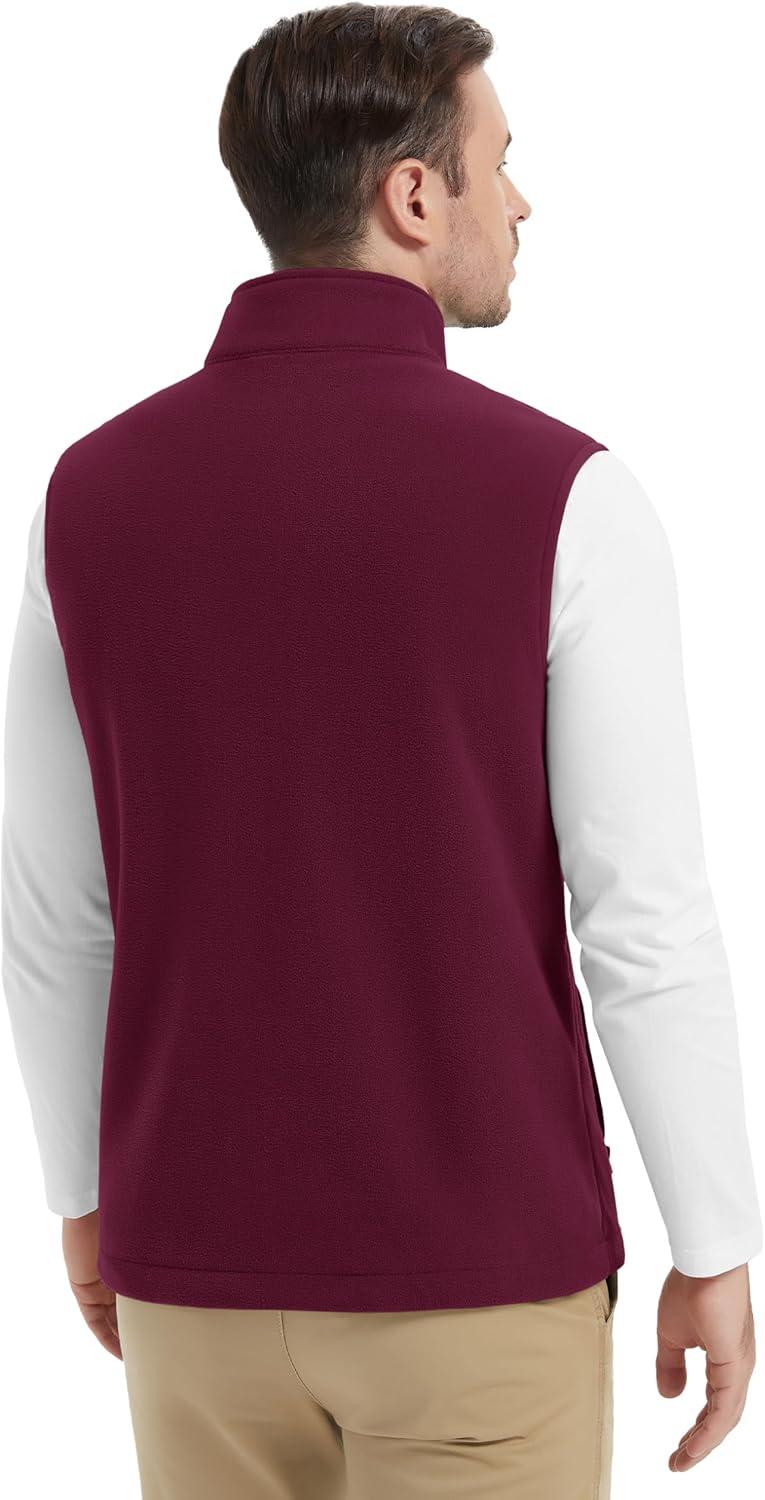 imageMAGCOMSEN Mens Fleece Vest Lightweight Zip Up Winter Vests Outerwear Warm Polar Sleeveless Jacket with Pockets Casual GolfWine Red