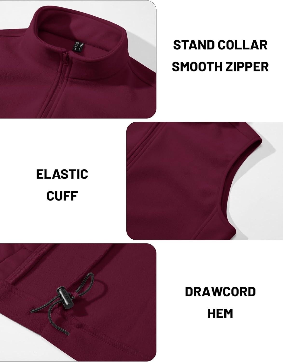 imageMAGCOMSEN Mens Fleece Vest Lightweight Zip Up Winter Vests Outerwear Warm Polar Sleeveless Jacket with Pockets Casual GolfWine Red
