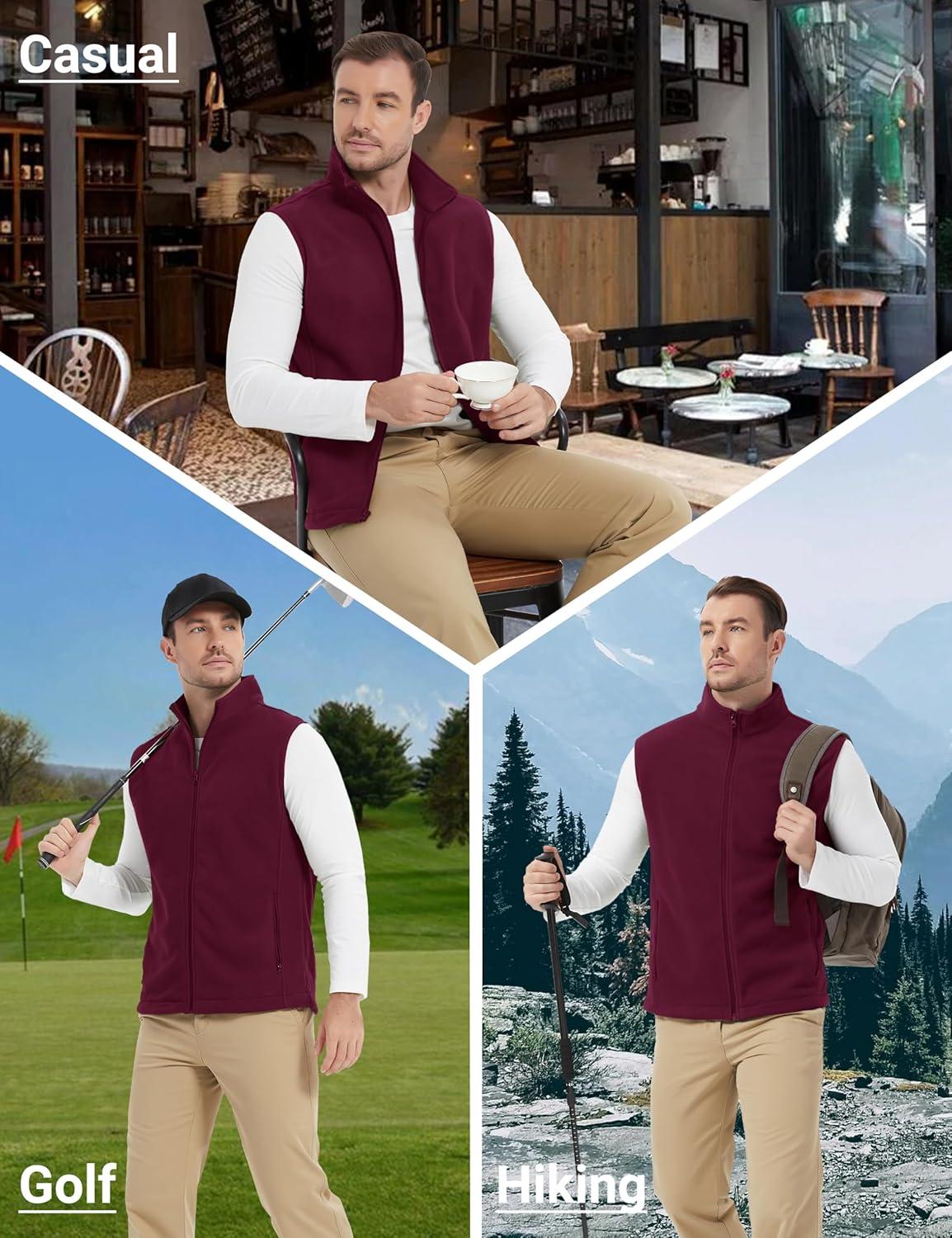 imageMAGCOMSEN Mens Fleece Vest Lightweight Zip Up Winter Vests Outerwear Warm Polar Sleeveless Jacket with Pockets Casual GolfWine Red