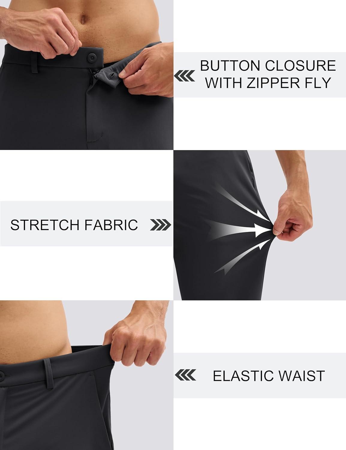 imageMAGCOMSEN Mens Golf Pants Classic Fit  30quot32quot34quot Stretch Water Resistant Quick Dry Flat Front Dress Pants with 5 PocketsBlack