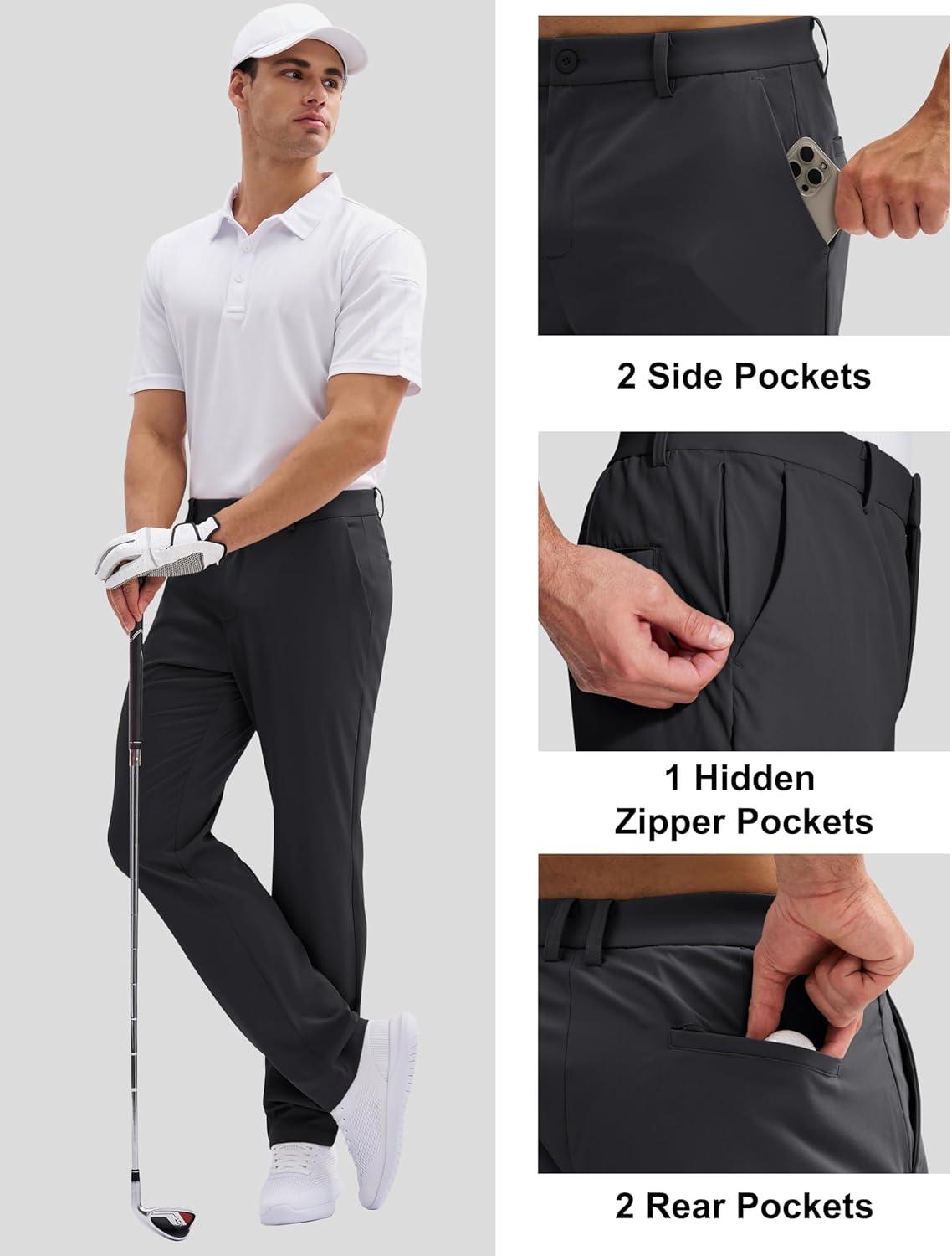 imageMAGCOMSEN Mens Golf Pants Classic Fit  30quot32quot34quot Stretch Water Resistant Quick Dry Flat Front Dress Pants with 5 PocketsBlack