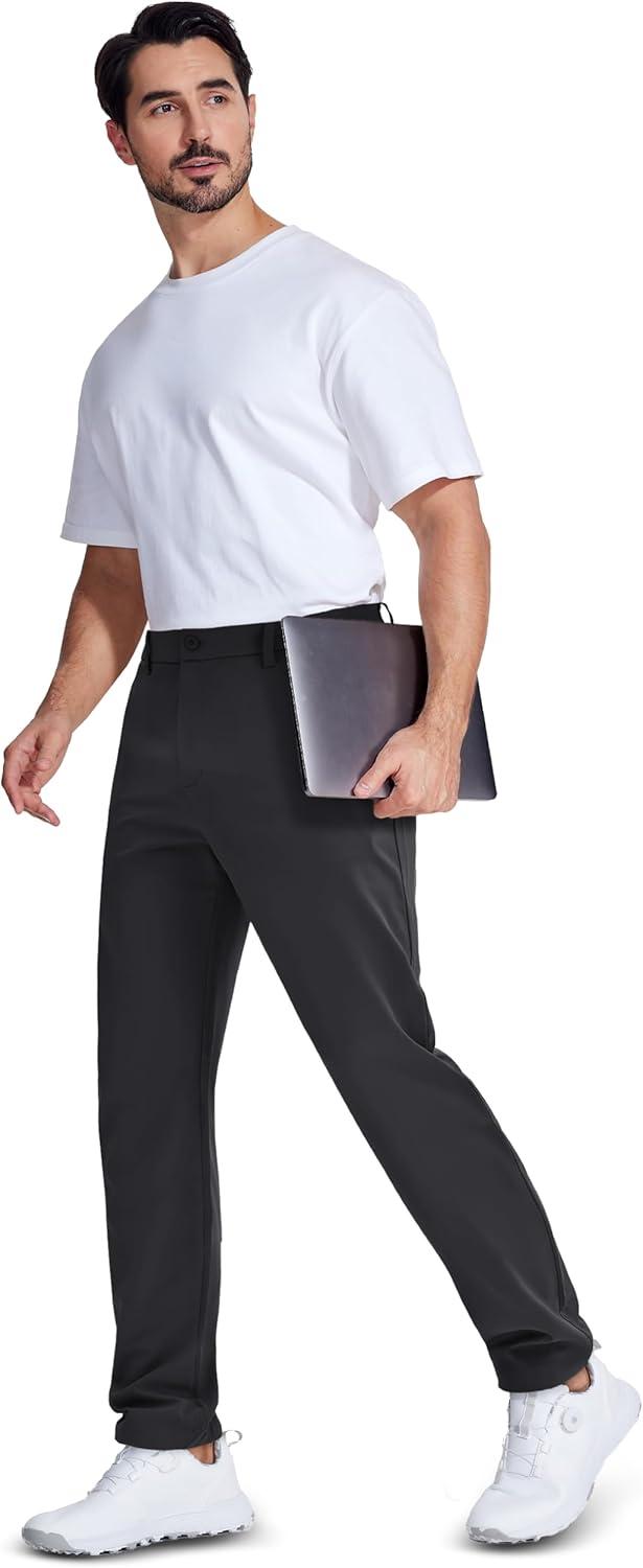 imageMAGCOMSEN Mens Golf Pants Classic Fit  30quot32quot34quot Stretch Water Resistant Quick Dry Flat Front Dress Pants with 5 PocketsBlack