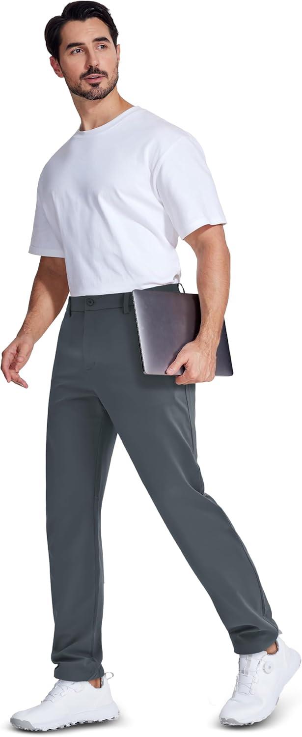 imageMAGCOMSEN Mens Golf Pants Classic Fit  30quot32quot34quot Stretch Water Resistant Quick Dry Flat Front Dress Pants with 5 PocketsDark Grey