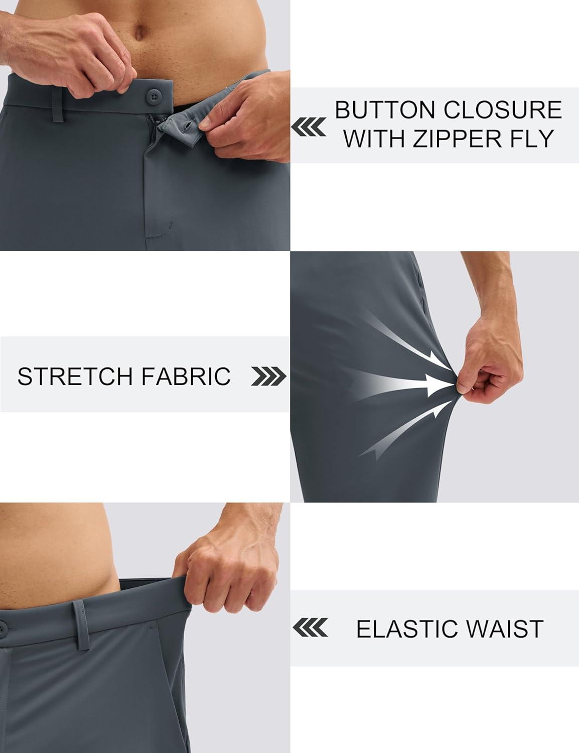 imageMAGCOMSEN Mens Golf Pants Classic Fit  30quot32quot34quot Stretch Water Resistant Quick Dry Flat Front Dress Pants with 5 PocketsDark Grey
