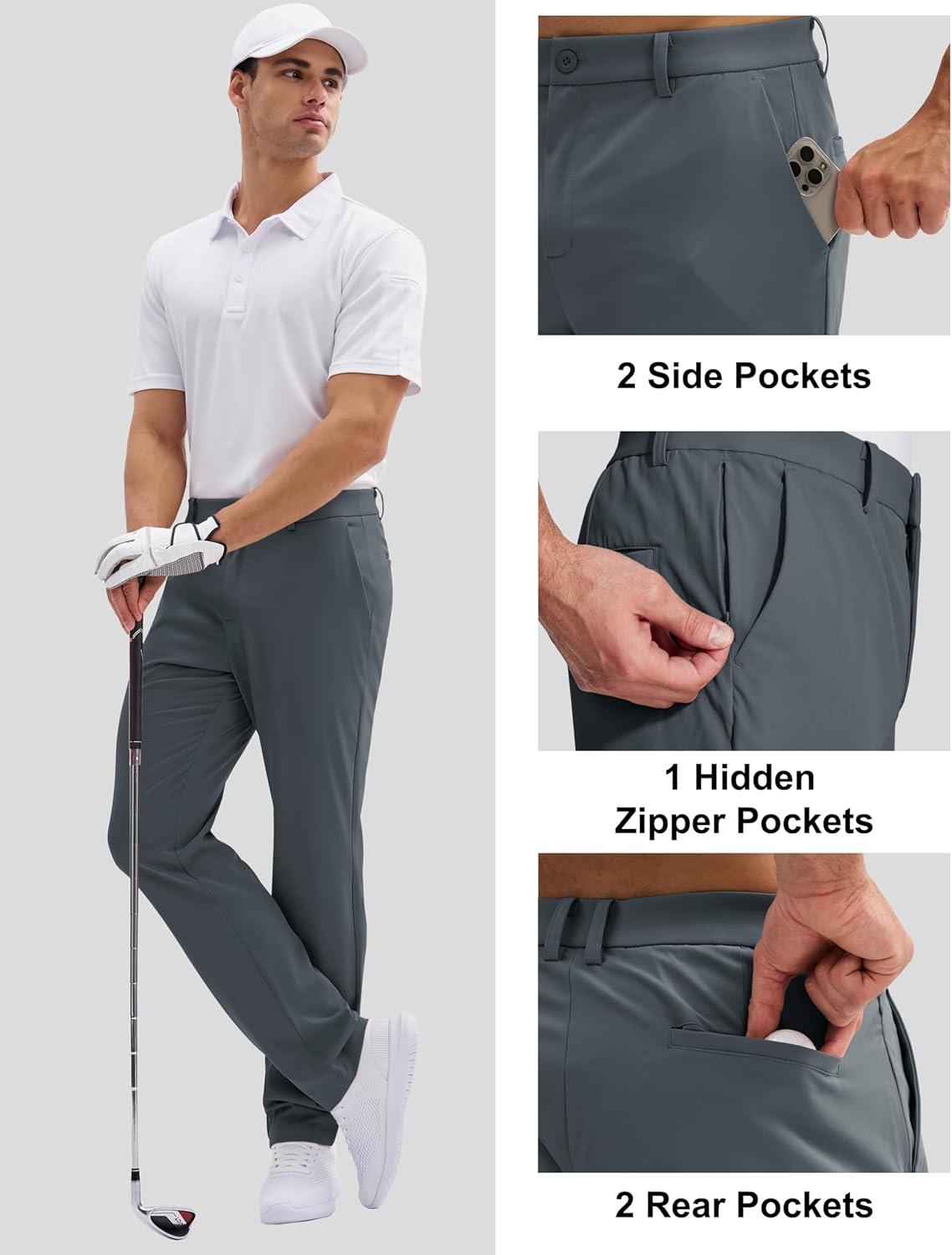 imageMAGCOMSEN Mens Golf Pants Classic Fit  30quot32quot34quot Stretch Water Resistant Quick Dry Flat Front Dress Pants with 5 PocketsDark Grey