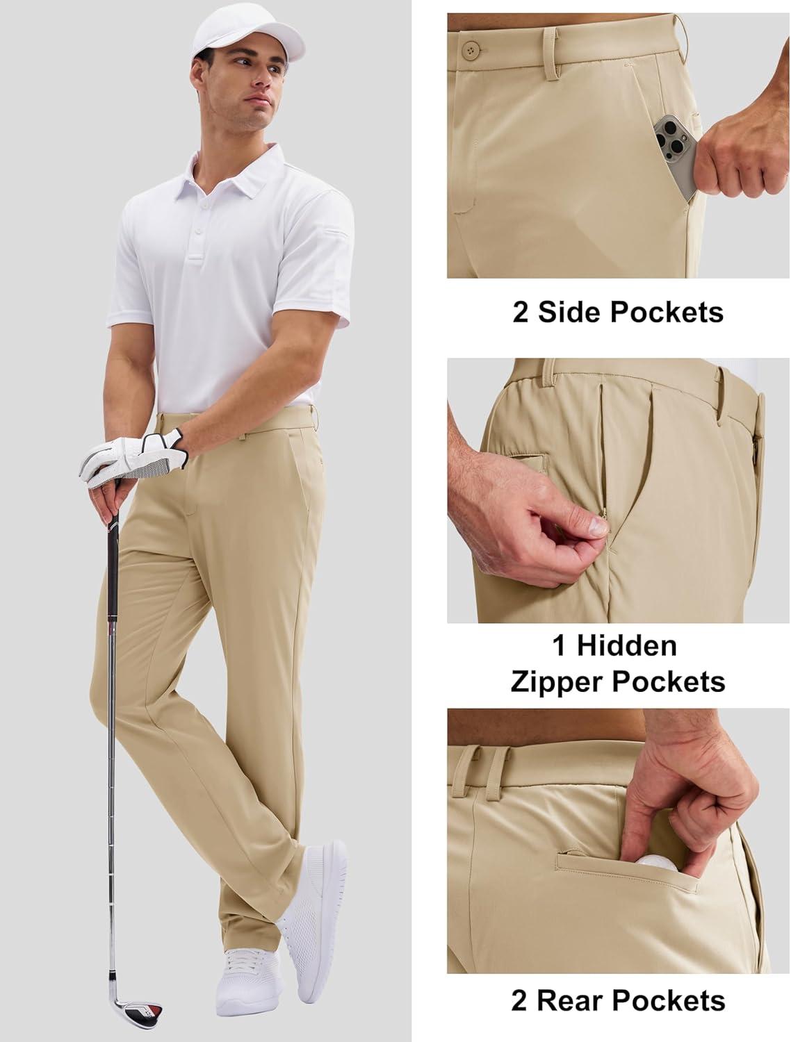 imageMAGCOMSEN Mens Golf Pants Classic Fit  30quot32quot34quot Stretch Water Resistant Quick Dry Flat Front Dress Pants with 5 PocketsKhaki