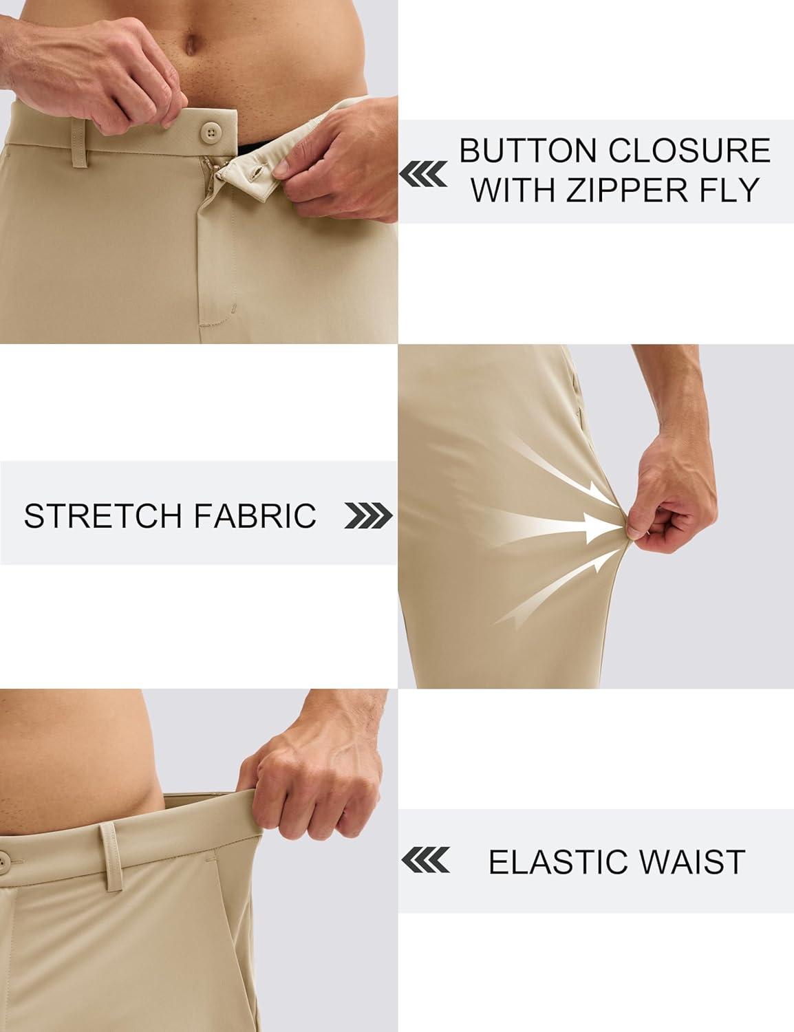 imageMAGCOMSEN Mens Golf Pants Classic Fit  30quot32quot34quot Stretch Water Resistant Quick Dry Flat Front Dress Pants with 5 PocketsKhaki