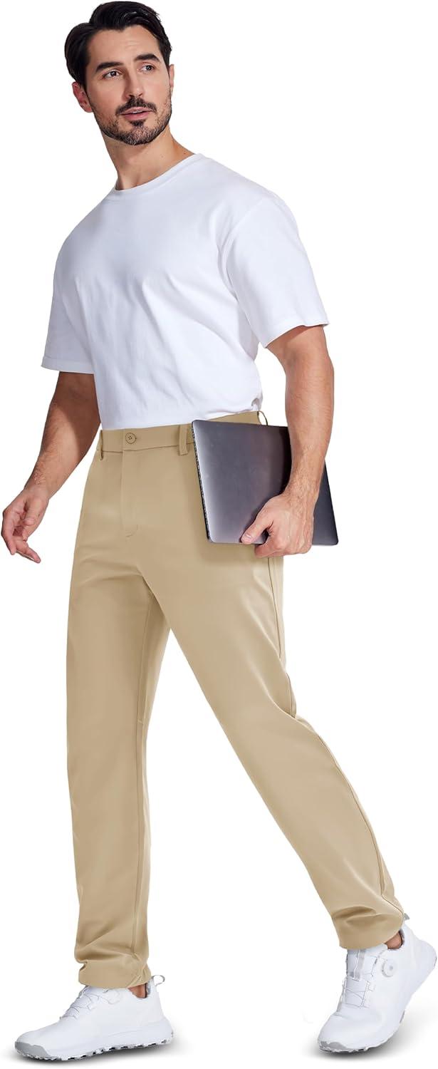imageMAGCOMSEN Mens Golf Pants Classic Fit  30quot32quot34quot Stretch Water Resistant Quick Dry Flat Front Dress Pants with 5 PocketsKhaki