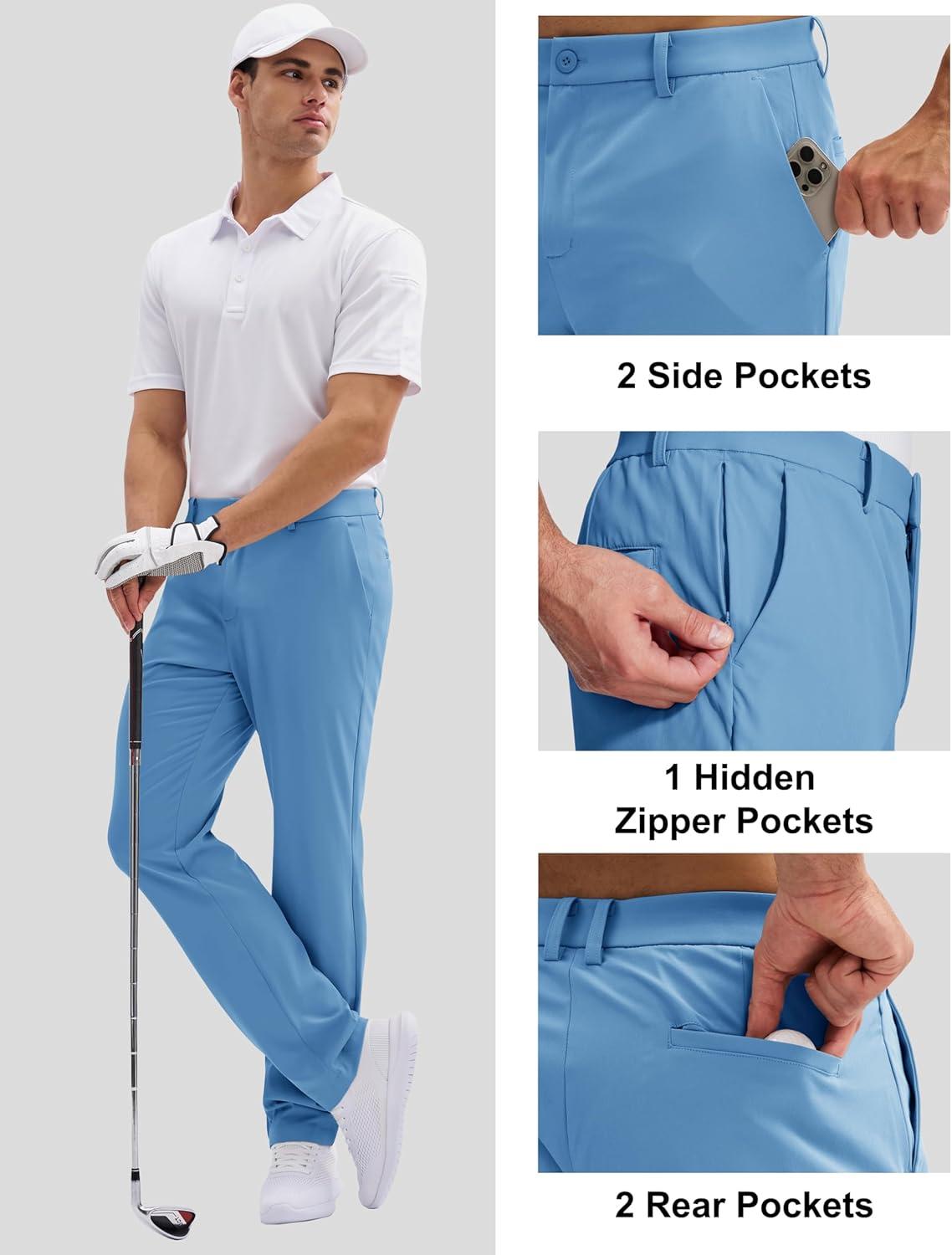 imageMAGCOMSEN Mens Golf Pants Classic Fit  30quot32quot34quot Stretch Water Resistant Quick Dry Flat Front Dress Pants with 5 PocketsLight Blue