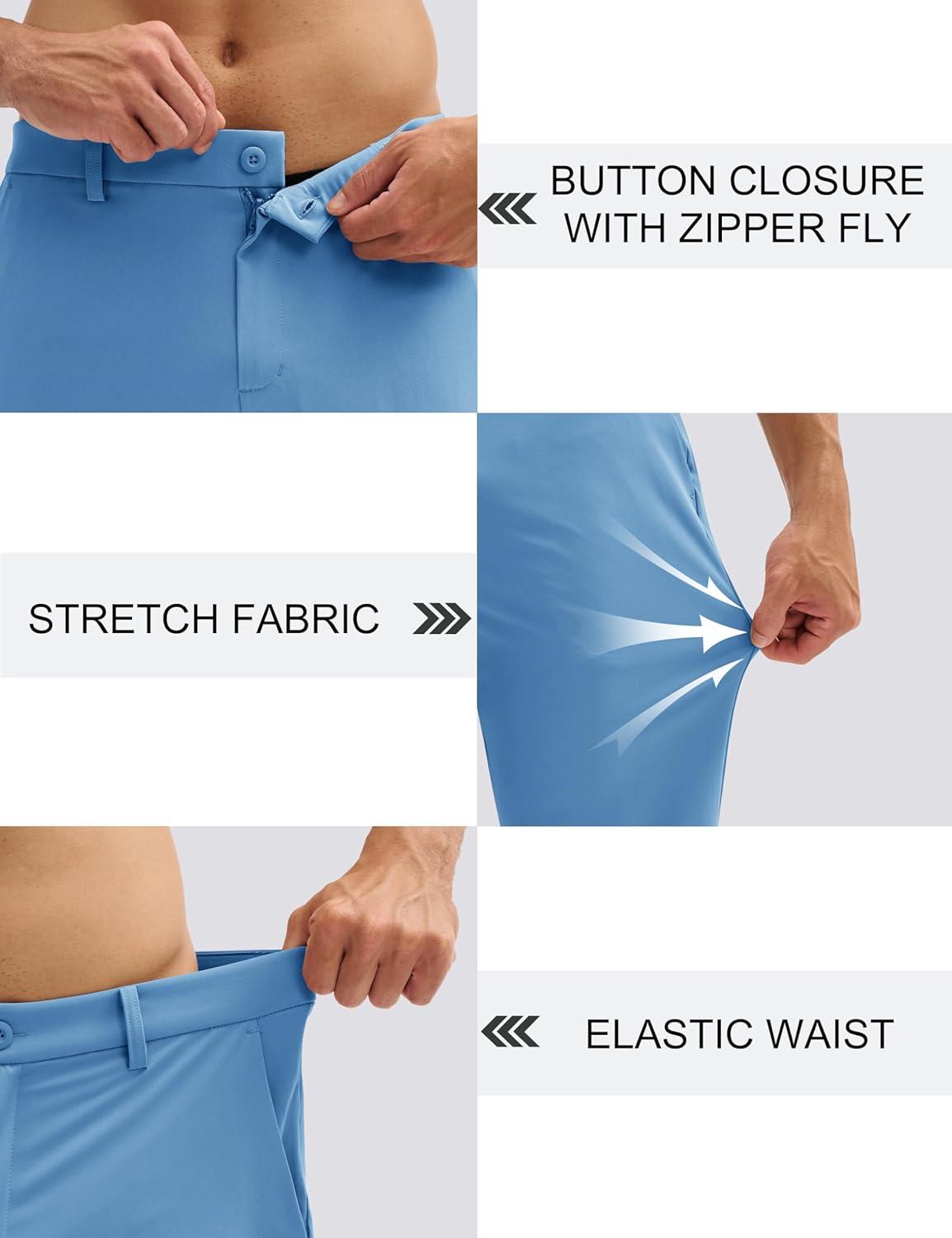 imageMAGCOMSEN Mens Golf Pants Classic Fit  30quot32quot34quot Stretch Water Resistant Quick Dry Flat Front Dress Pants with 5 PocketsLight Blue