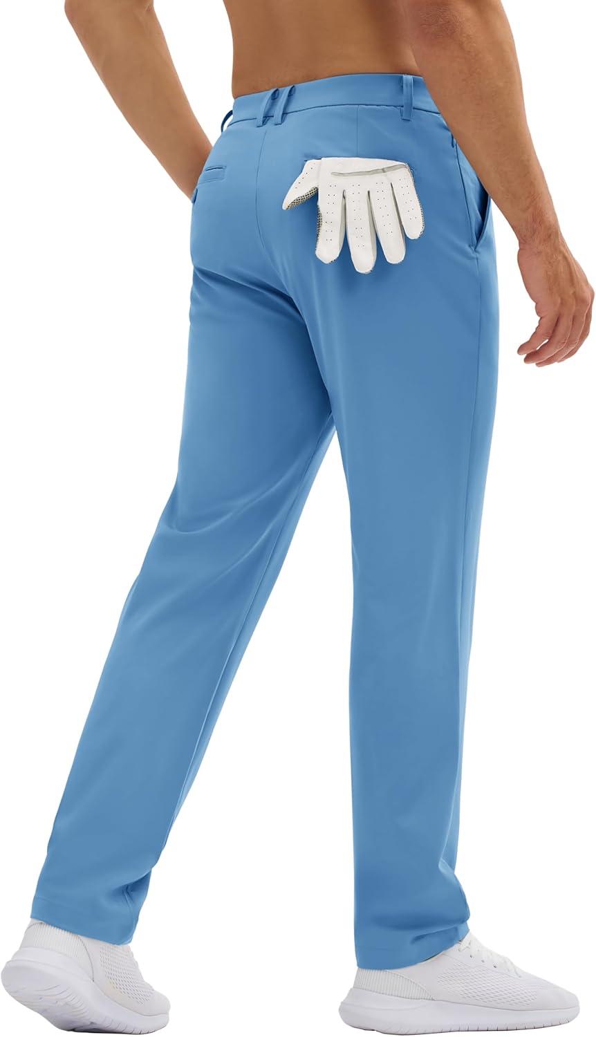 imageMAGCOMSEN Mens Golf Pants Classic Fit  30quot32quot34quot Stretch Water Resistant Quick Dry Flat Front Dress Pants with 5 PocketsLight Blue