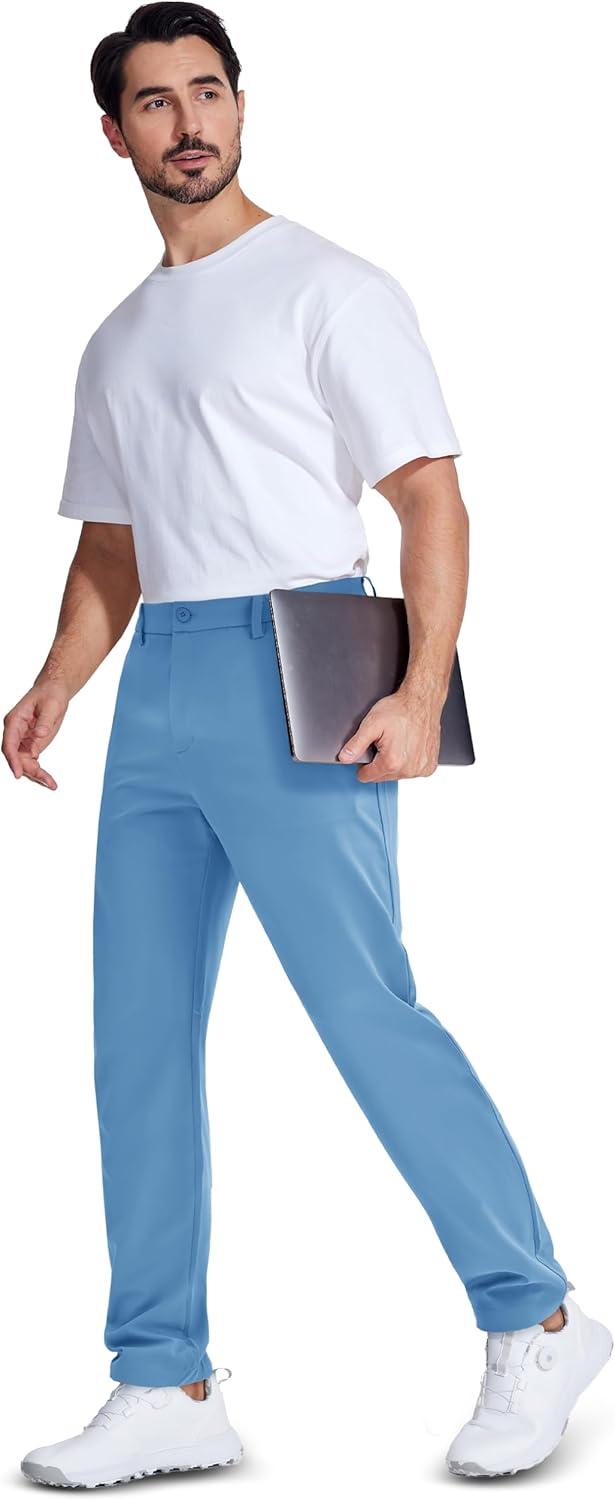 imageMAGCOMSEN Mens Golf Pants Classic Fit  30quot32quot34quot Stretch Water Resistant Quick Dry Flat Front Dress Pants with 5 PocketsLight Blue