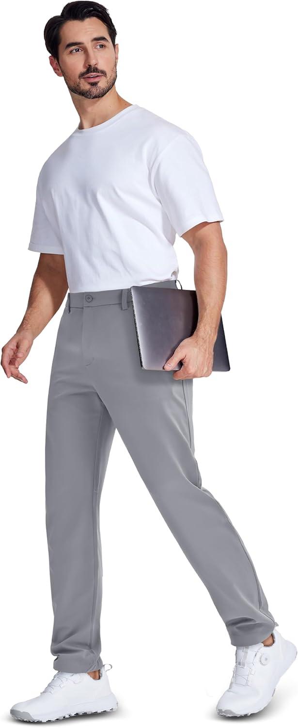 imageMAGCOMSEN Mens Golf Pants Classic Fit  30quot32quot34quot Stretch Water Resistant Quick Dry Flat Front Dress Pants with 5 PocketsLight Grey