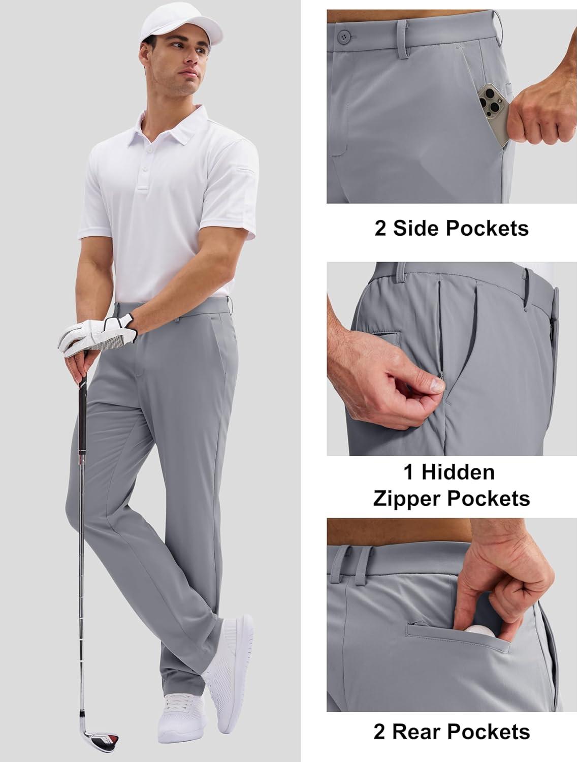 imageMAGCOMSEN Mens Golf Pants Classic Fit  30quot32quot34quot Stretch Water Resistant Quick Dry Flat Front Dress Pants with 5 PocketsLight Grey