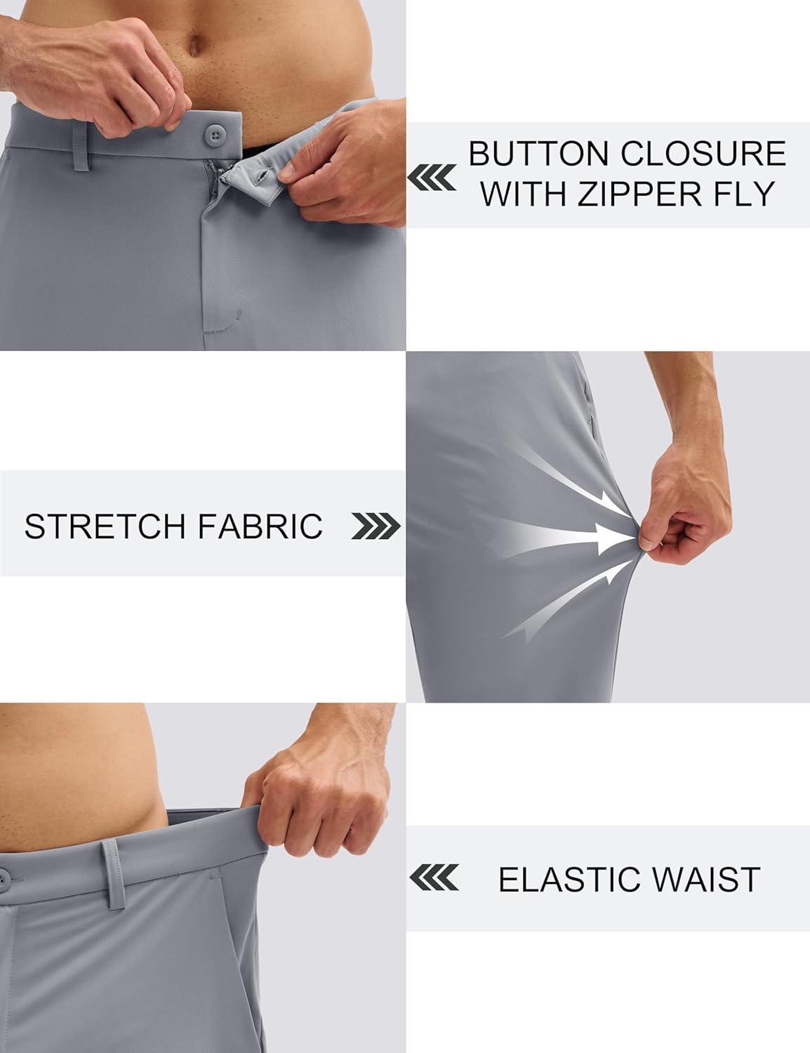 imageMAGCOMSEN Mens Golf Pants Classic Fit  30quot32quot34quot Stretch Water Resistant Quick Dry Flat Front Dress Pants with 5 PocketsLight Grey