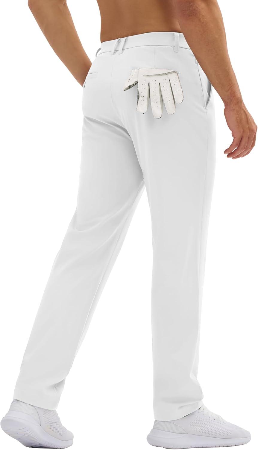 imageMAGCOMSEN Mens Golf Pants Classic Fit  30quot32quot34quot Stretch Water Resistant Quick Dry Flat Front Dress Pants with 5 PocketsWhite