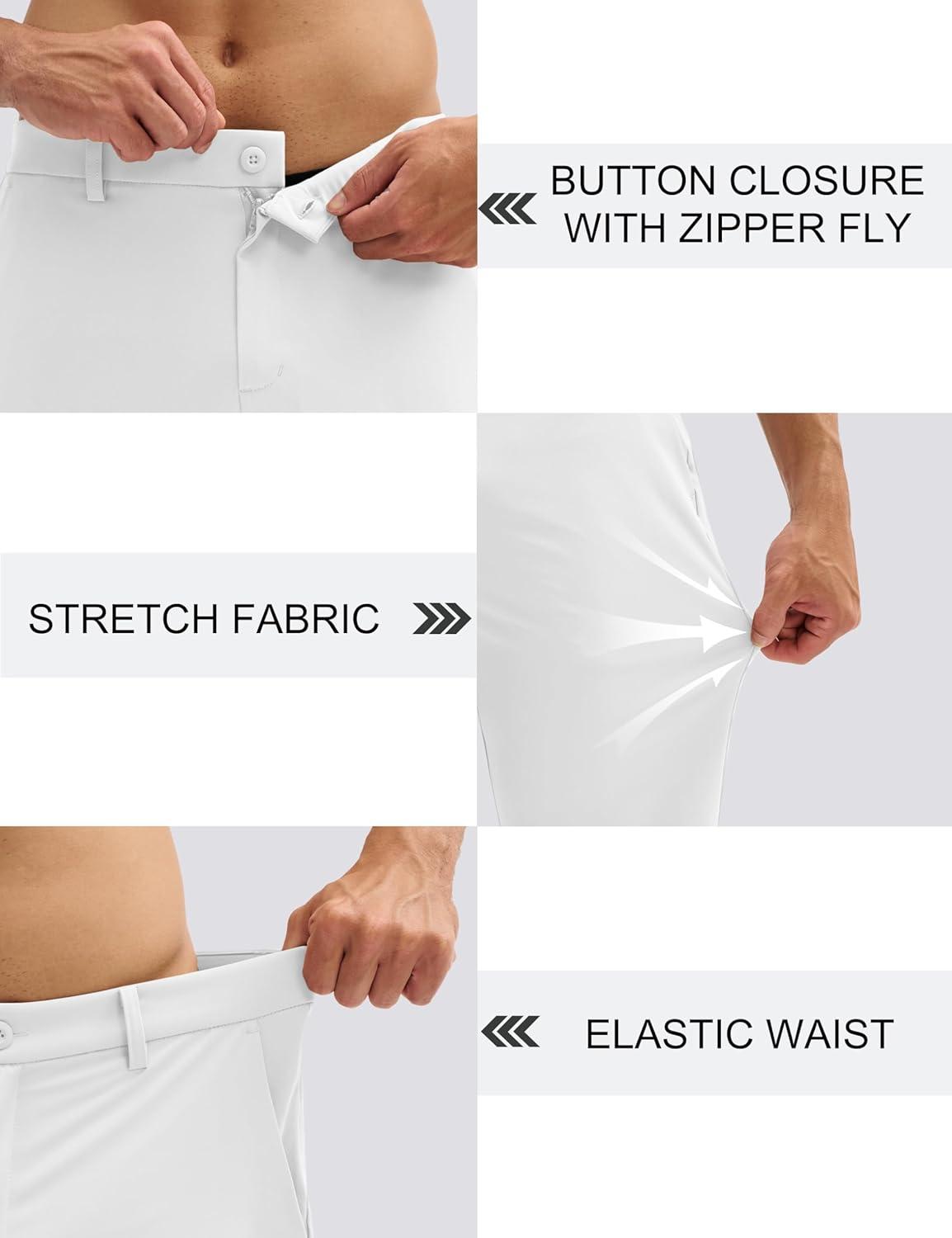 imageMAGCOMSEN Mens Golf Pants Classic Fit  30quot32quot34quot Stretch Water Resistant Quick Dry Flat Front Dress Pants with 5 PocketsWhite
