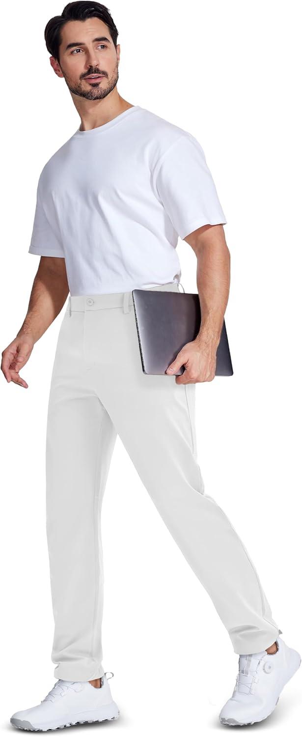 imageMAGCOMSEN Mens Golf Pants Classic Fit  30quot32quot34quot Stretch Water Resistant Quick Dry Flat Front Dress Pants with 5 PocketsWhite