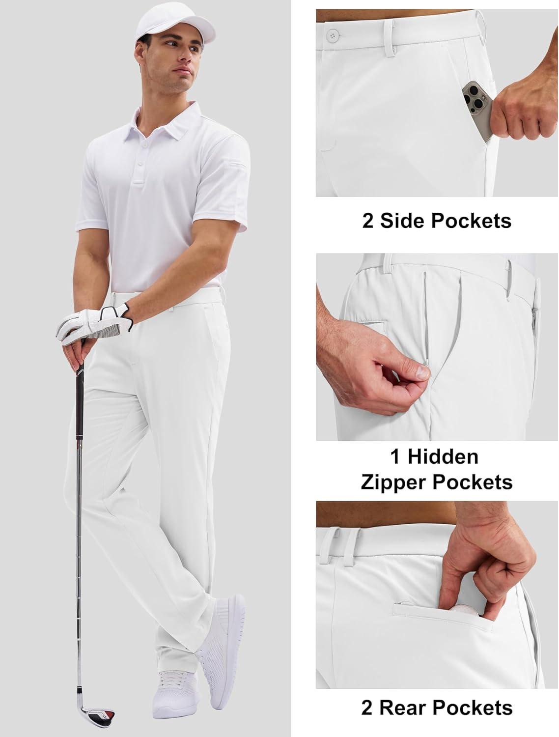 imageMAGCOMSEN Mens Golf Pants Classic Fit  30quot32quot34quot Stretch Water Resistant Quick Dry Flat Front Dress Pants with 5 PocketsWhite