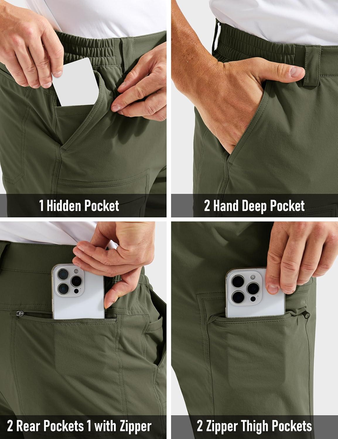 imageMAGCOMSEN Mens Hiking Pants Lightweight Quick Dry 7 Pockets Travel Pants for Men Water Resistant Ripstop Work FishingArmy Green