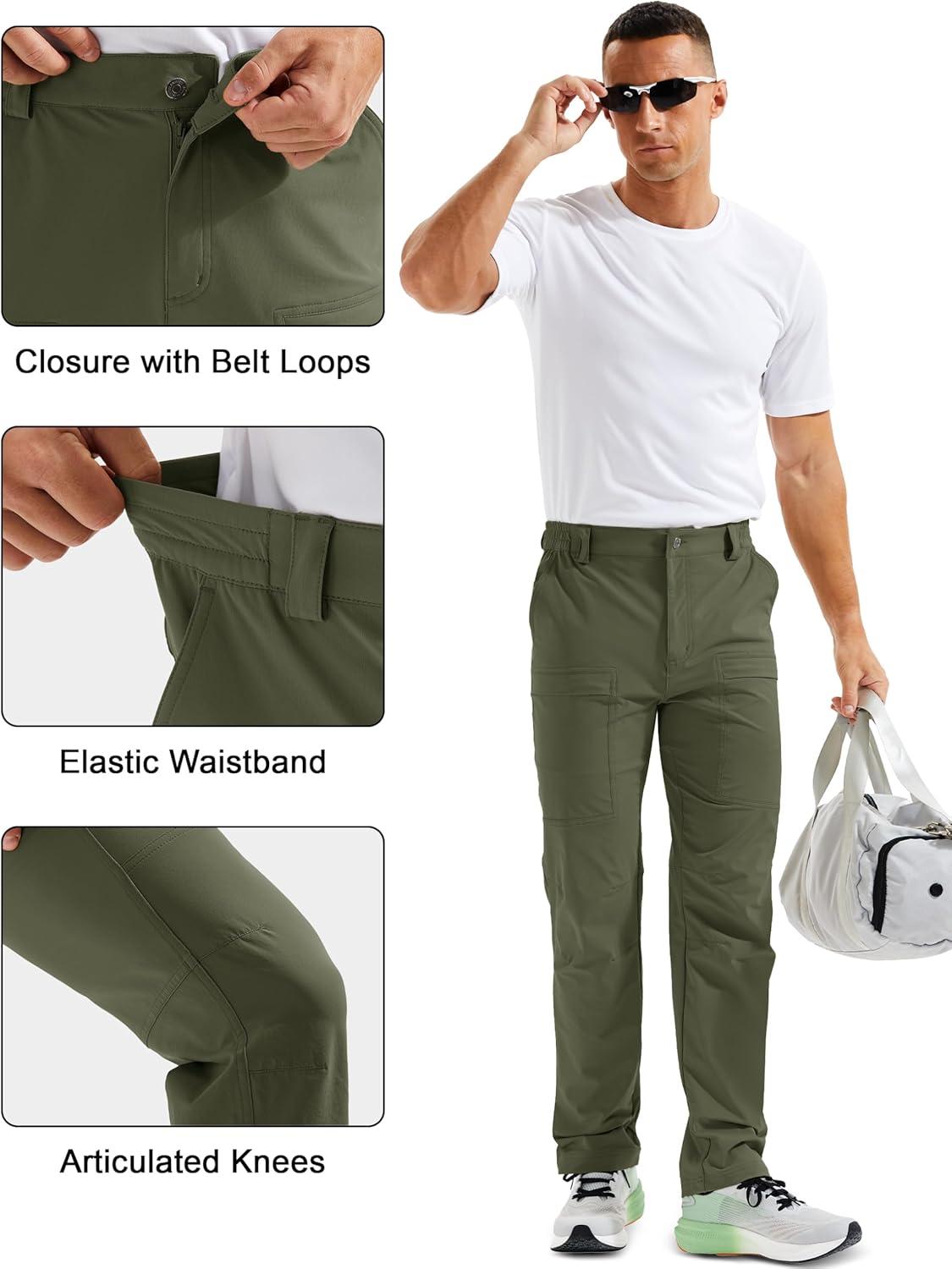imageMAGCOMSEN Mens Hiking Pants Lightweight Quick Dry 7 Pockets Travel Pants for Men Water Resistant Ripstop Work FishingArmy Green