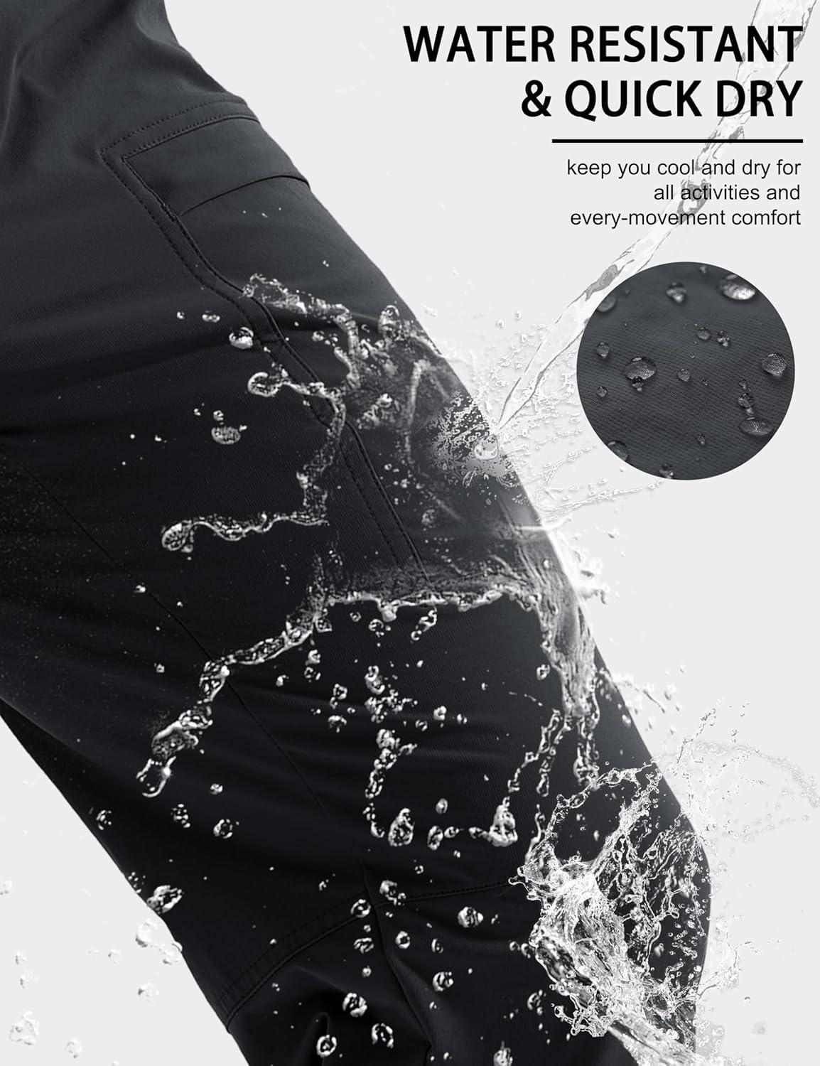 imageMAGCOMSEN Mens Hiking Pants Lightweight Quick Dry 7 Pockets Travel Pants for Men Water Resistant Ripstop Work FishingBlack