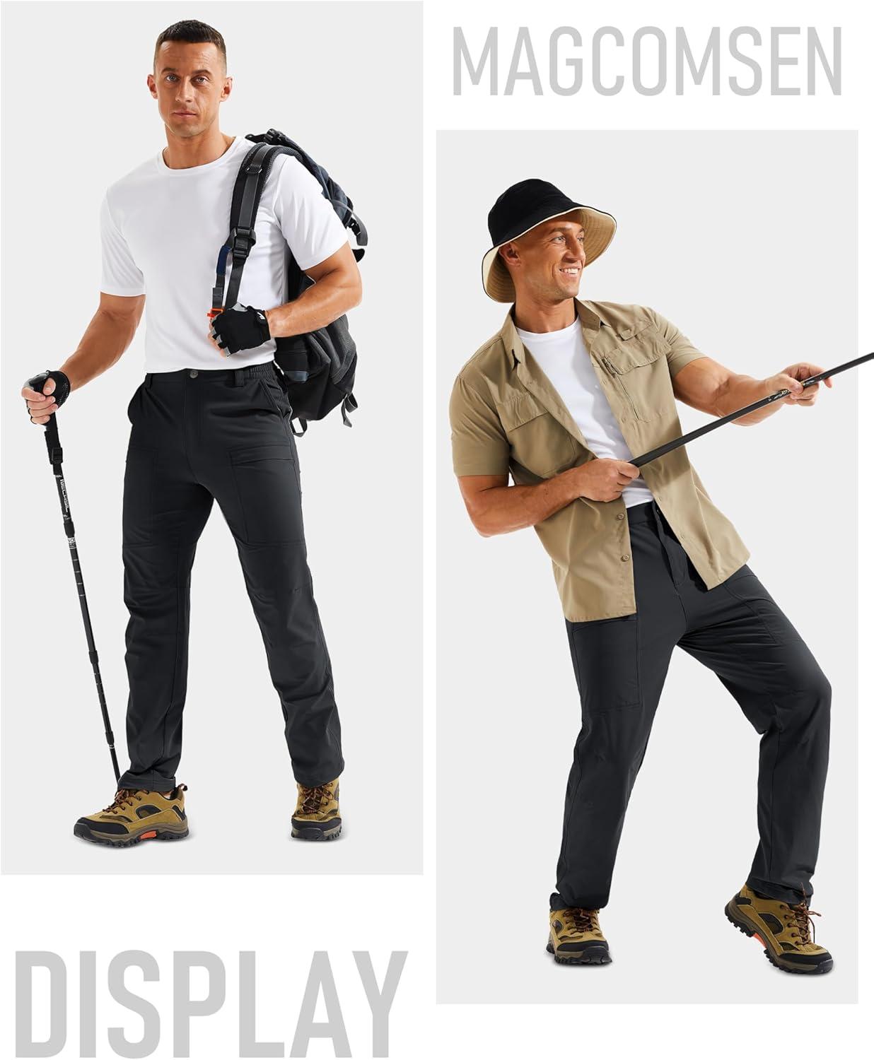 imageMAGCOMSEN Mens Hiking Pants Lightweight Quick Dry 7 Pockets Travel Pants for Men Water Resistant Ripstop Work FishingBlack