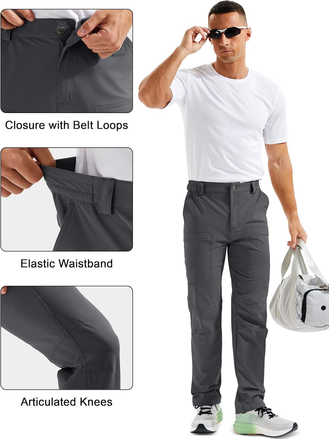 imageMAGCOMSEN Mens Hiking Pants Lightweight Quick Dry 7 Pockets Travel Pants for Men Water Resistant Ripstop Work FishingDark Grey