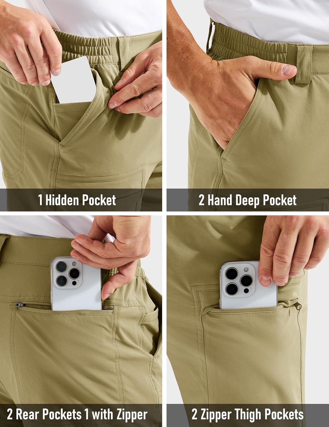 imageMAGCOMSEN Mens Hiking Pants Lightweight Quick Dry 7 Pockets Travel Pants for Men Water Resistant Ripstop Work FishingGreen Khaki