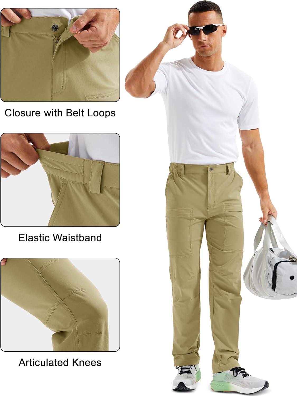 imageMAGCOMSEN Mens Hiking Pants Lightweight Quick Dry 7 Pockets Travel Pants for Men Water Resistant Ripstop Work FishingGreen Khaki