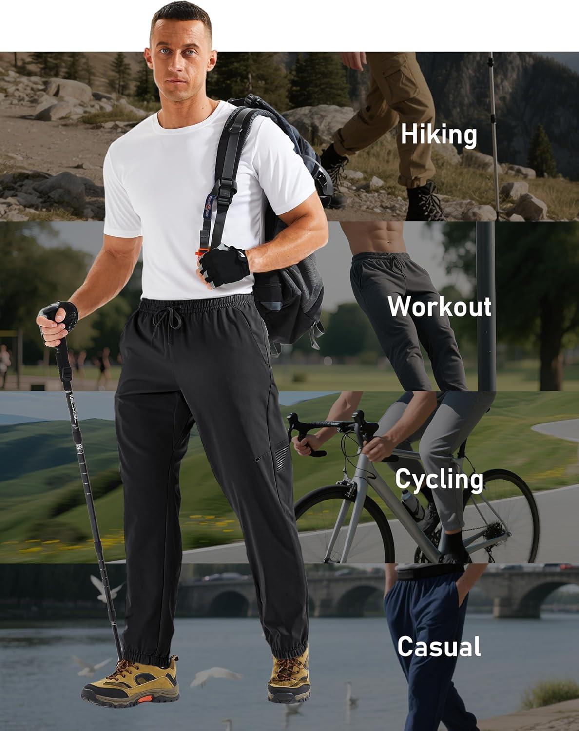 imageMAGCOMSEN Mens Hiking Pants Mens Lightweight Pants Quick Dry UPF 50 Joggers Athletic Workout Travel Casual with PocketBlack