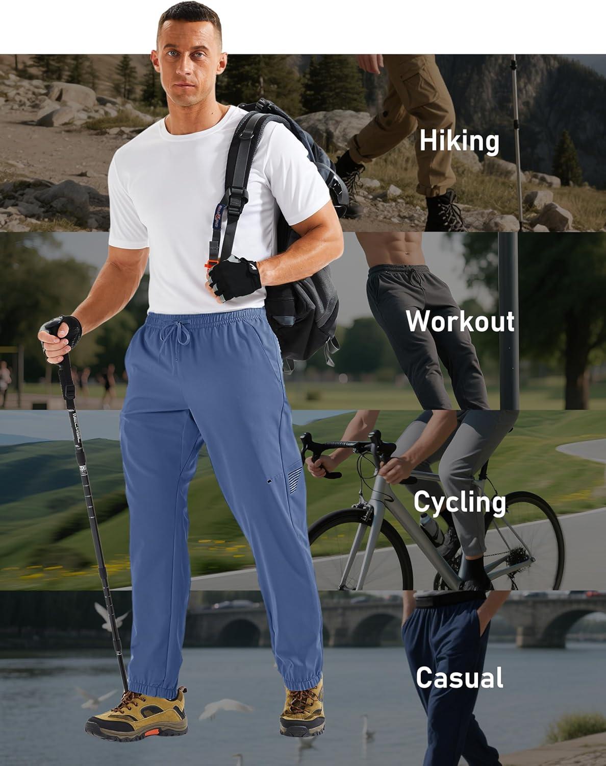 imageMAGCOMSEN Mens Hiking Pants Mens Lightweight Pants Quick Dry UPF 50 Joggers Athletic Workout Travel Casual with PocketGrey Blue