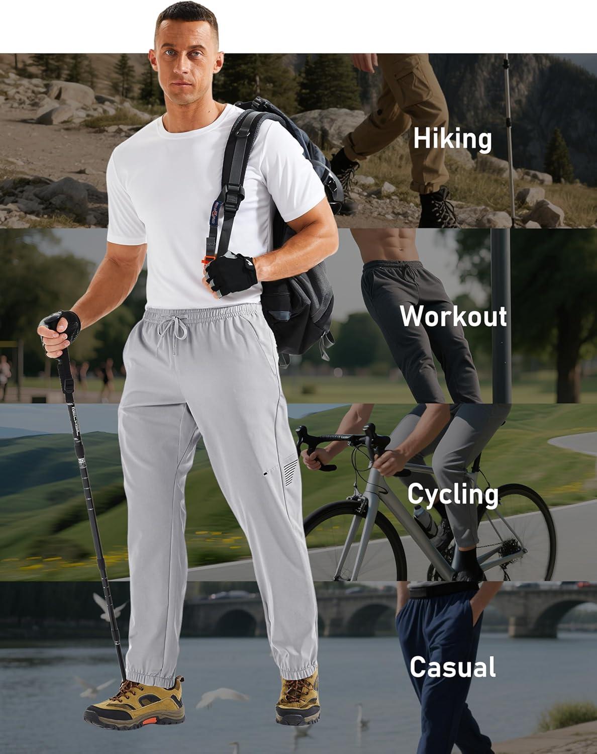 imageMAGCOMSEN Mens Hiking Pants Mens Lightweight Pants Quick Dry UPF 50 Joggers Athletic Workout Travel Casual with PocketLight Grey