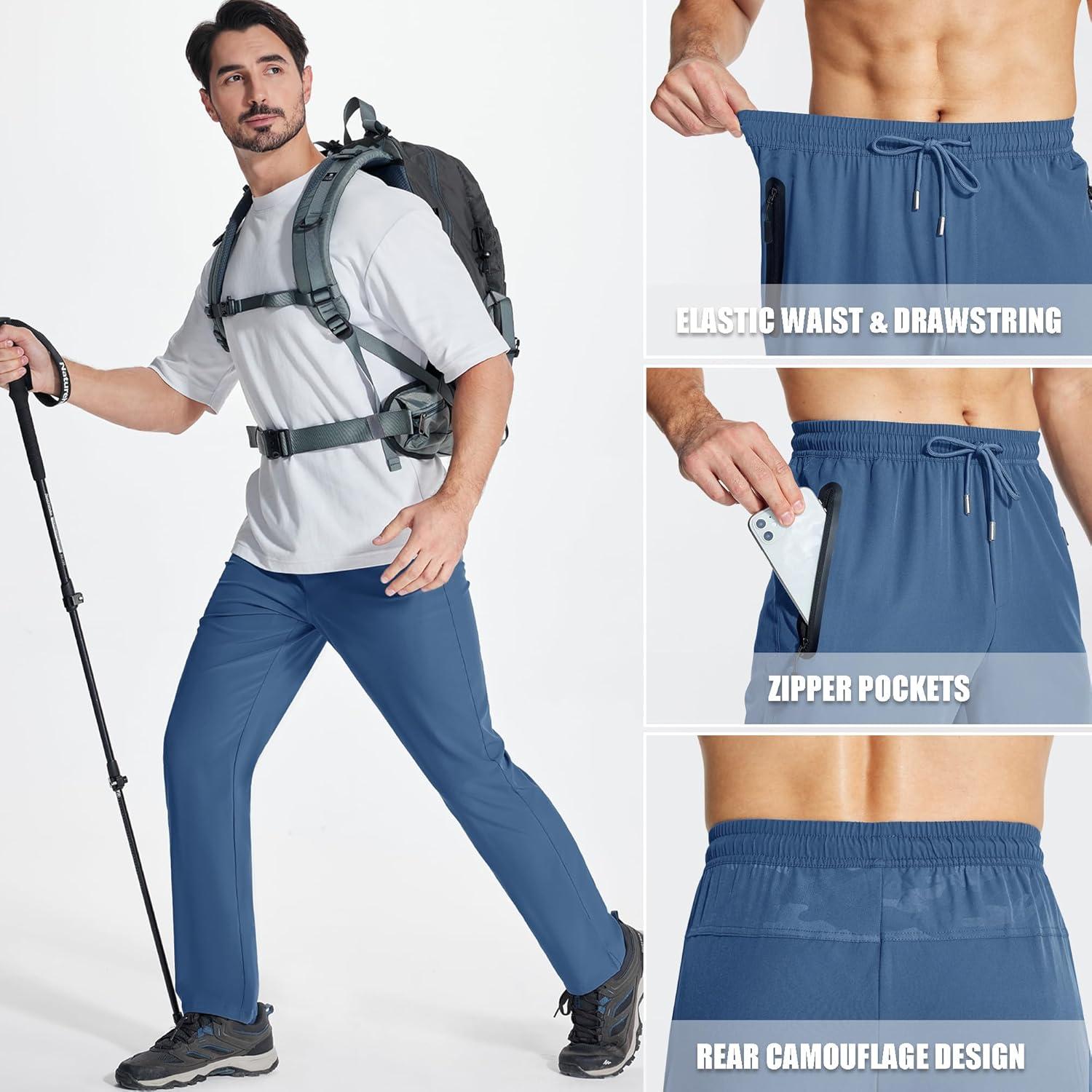 imageMAGCOMSEN Mens Hiking Pants Quick Dry Lightweight Water Resistant Outdoor Pants with 3 Zipper PocketsBlue Grey