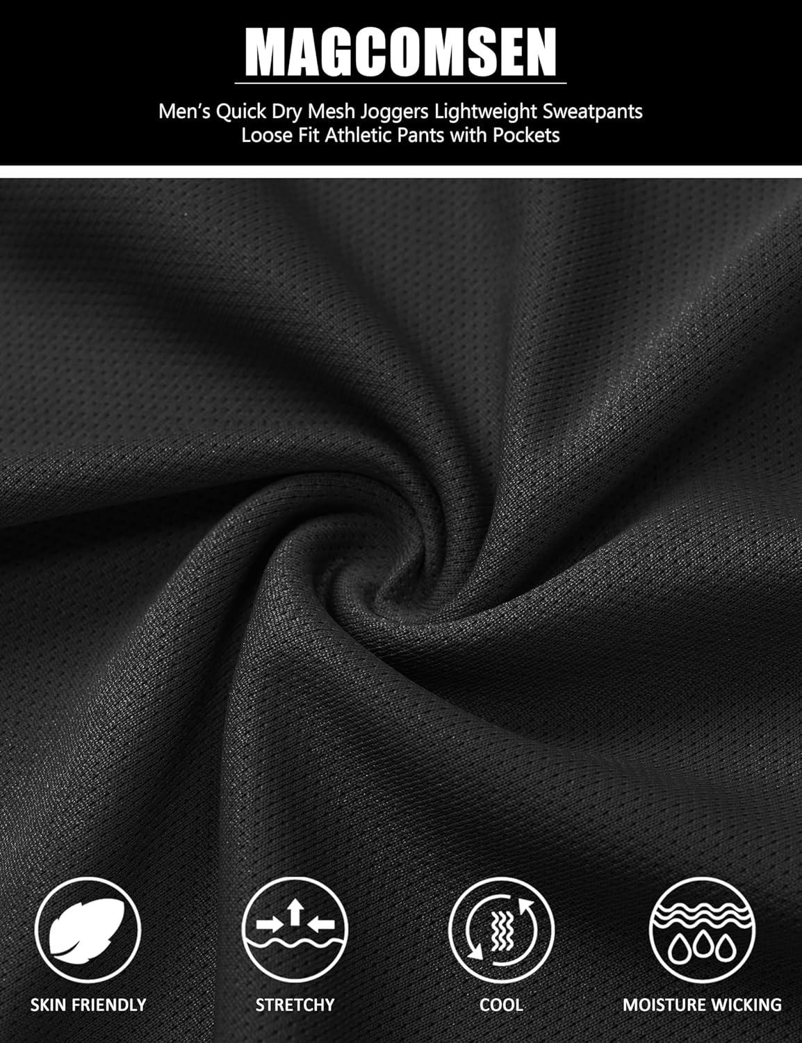 imageMAGCOMSEN Mens Joggers Sweatpants Quick Dry Running Pants with Pockets Summer Lightweight Athletic Workout PantsBlack