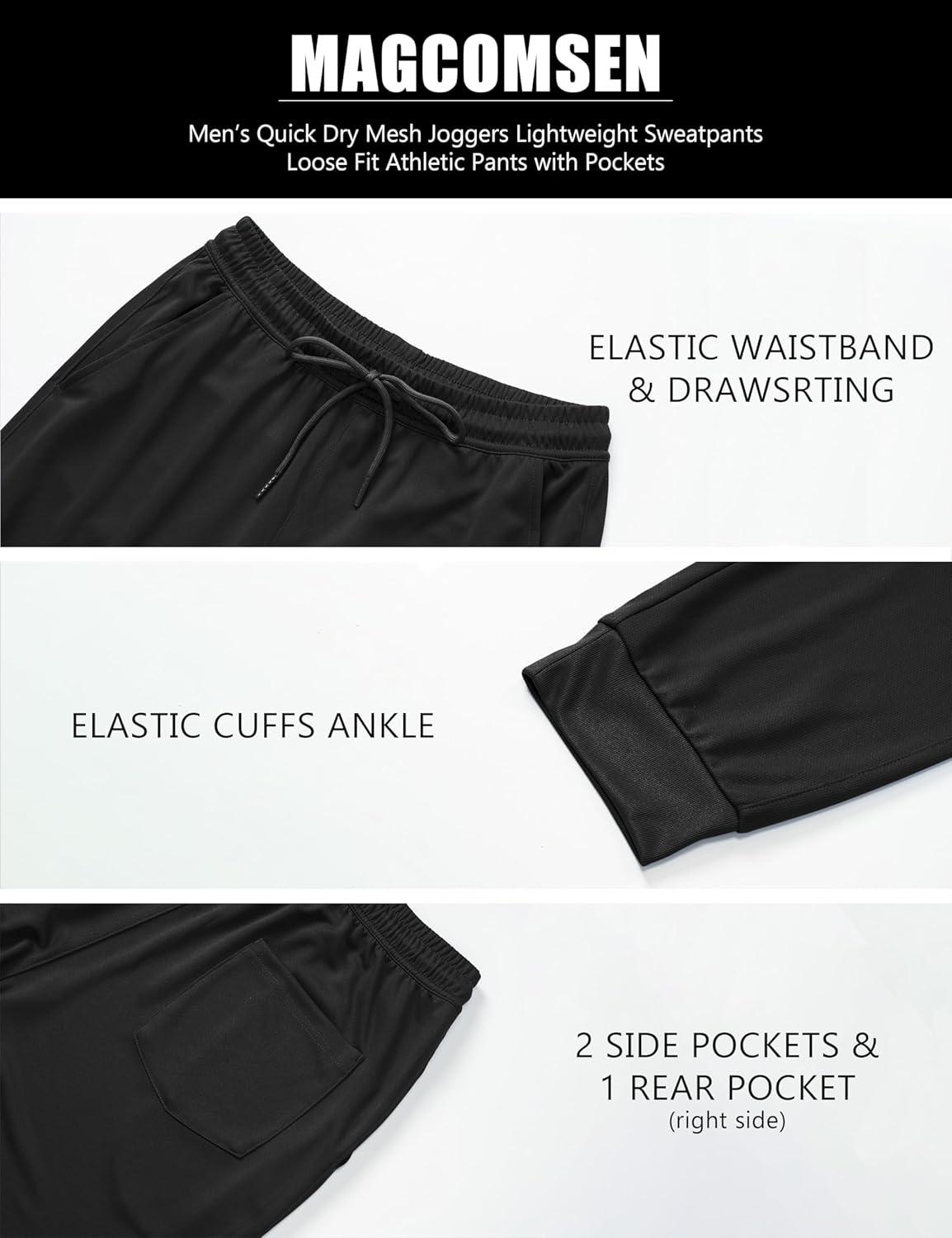 imageMAGCOMSEN Mens Joggers Sweatpants Quick Dry Running Pants with Pockets Summer Lightweight Athletic Workout PantsBlack