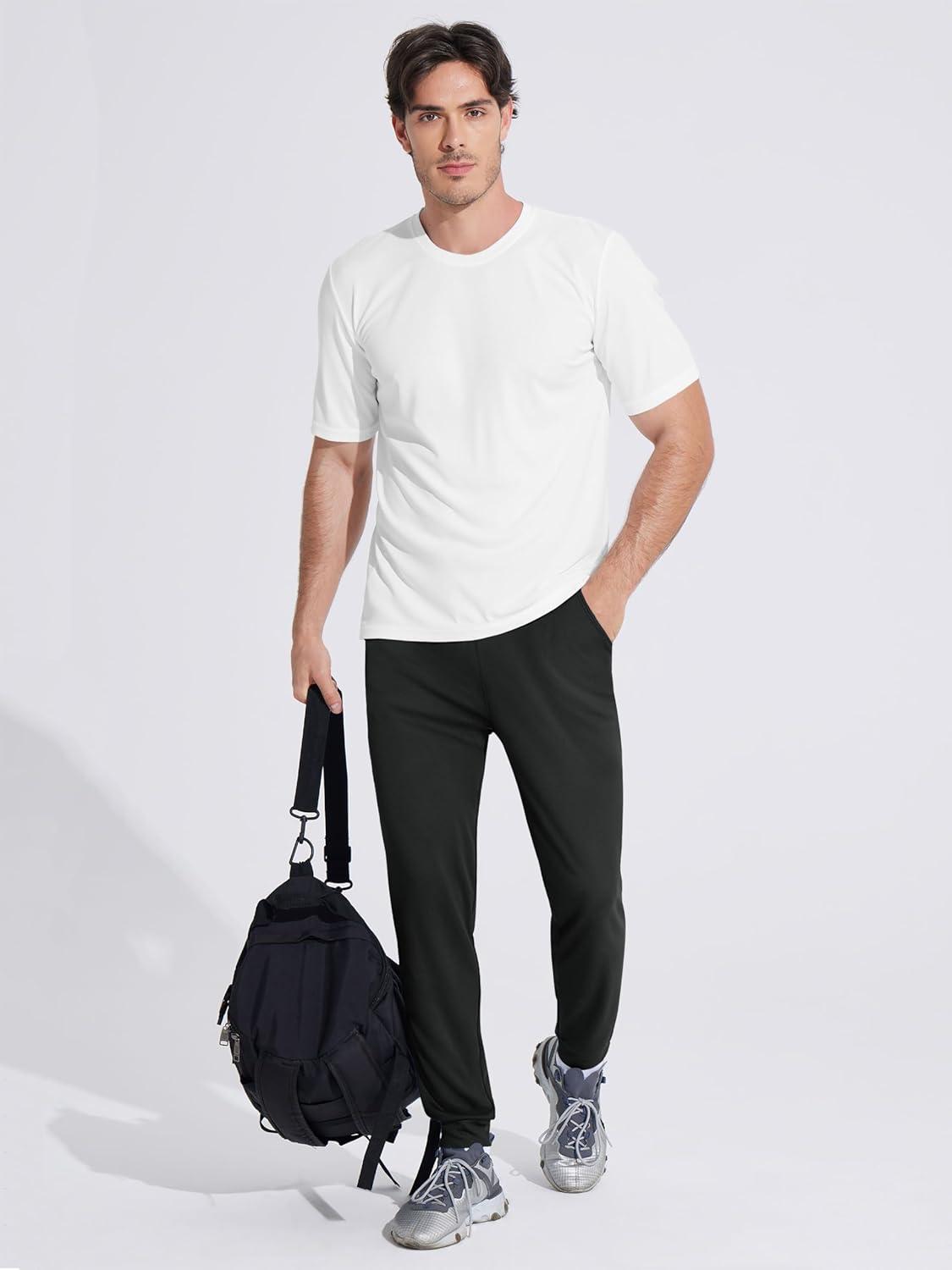 imageMAGCOMSEN Mens Joggers Sweatpants Quick Dry Running Pants with Pockets Summer Lightweight Athletic Workout PantsBlack