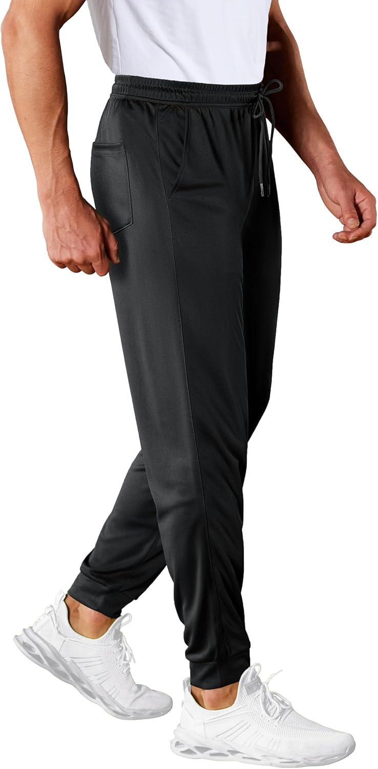 imageMAGCOMSEN Mens Joggers Sweatpants Quick Dry Running Pants with Pockets Summer Lightweight Athletic Workout PantsBlack