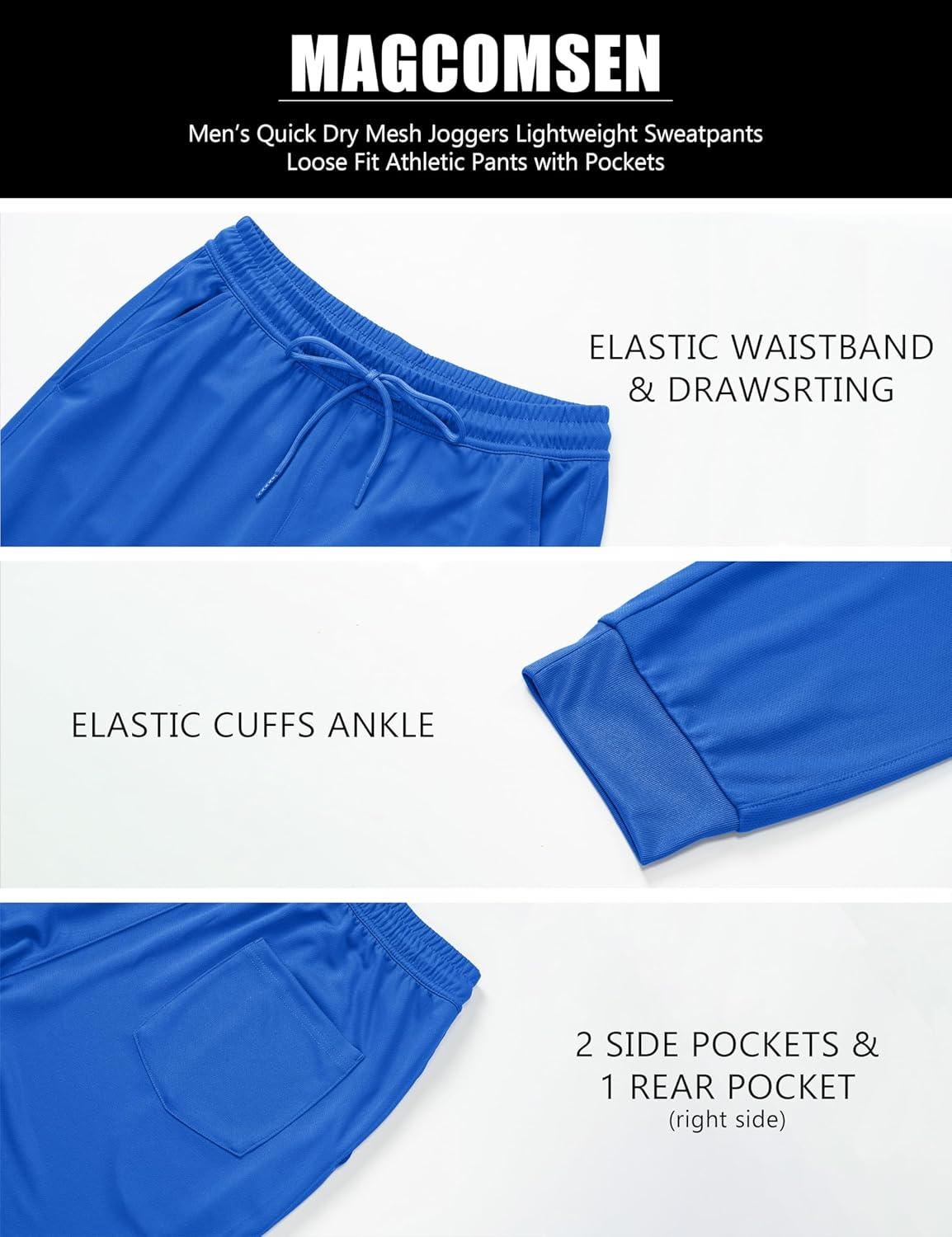imageMAGCOMSEN Mens Joggers Sweatpants Quick Dry Running Pants with Pockets Summer Lightweight Athletic Workout PantsBlue