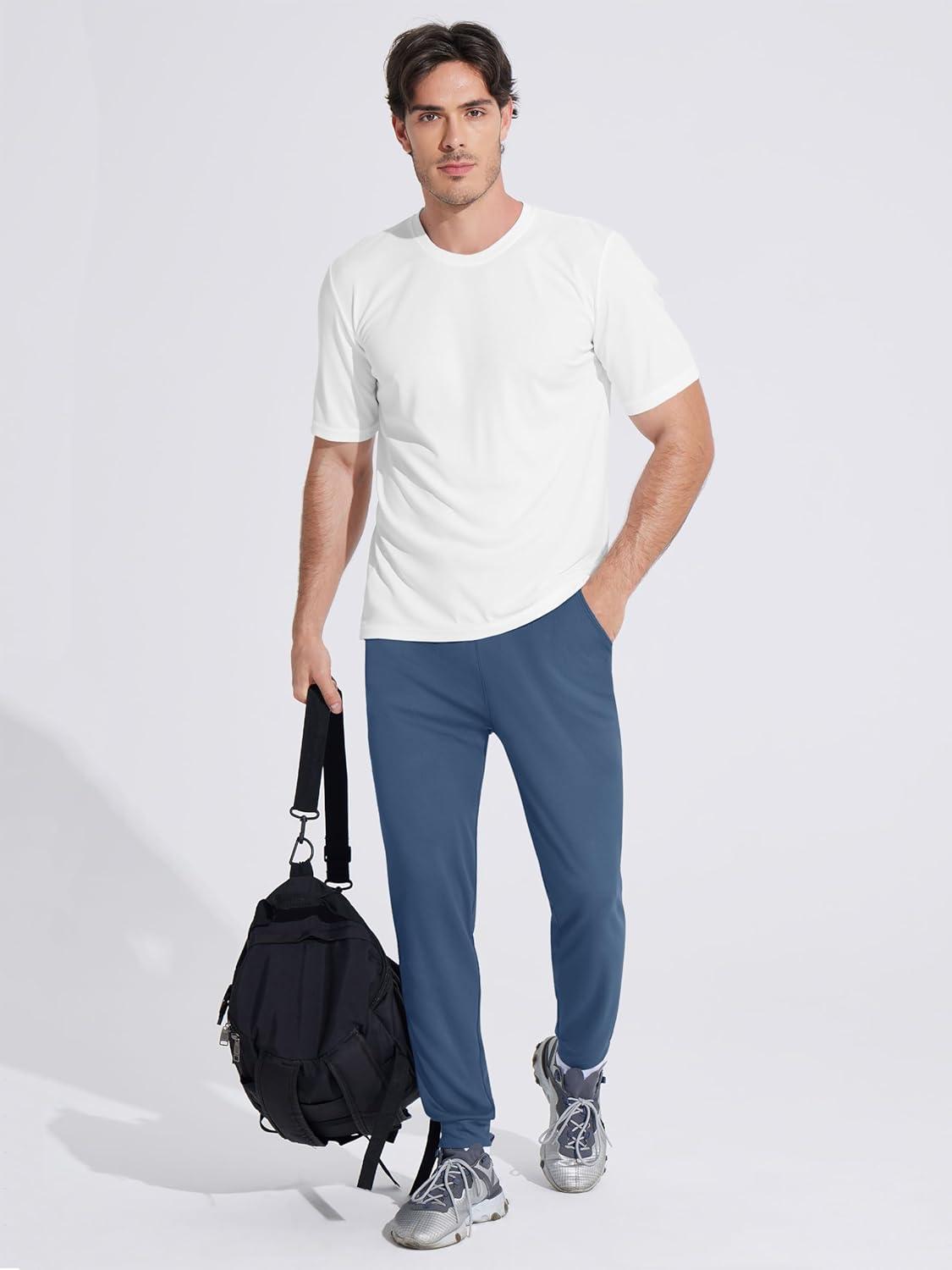 imageMAGCOMSEN Mens Joggers Sweatpants Quick Dry Running Pants with Pockets Summer Lightweight Athletic Workout PantsBlue Grey