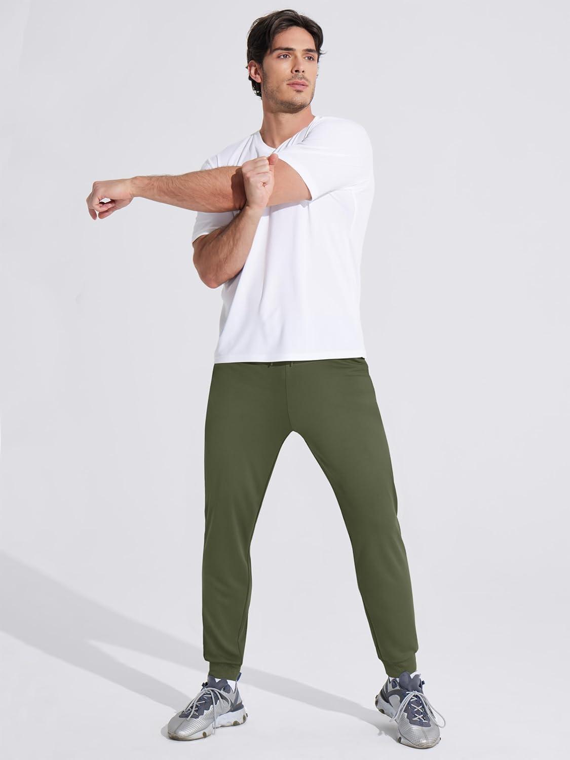 imageMAGCOMSEN Mens Joggers Sweatpants Quick Dry Running Pants with Pockets Summer Lightweight Athletic Workout PantsMilitary Green