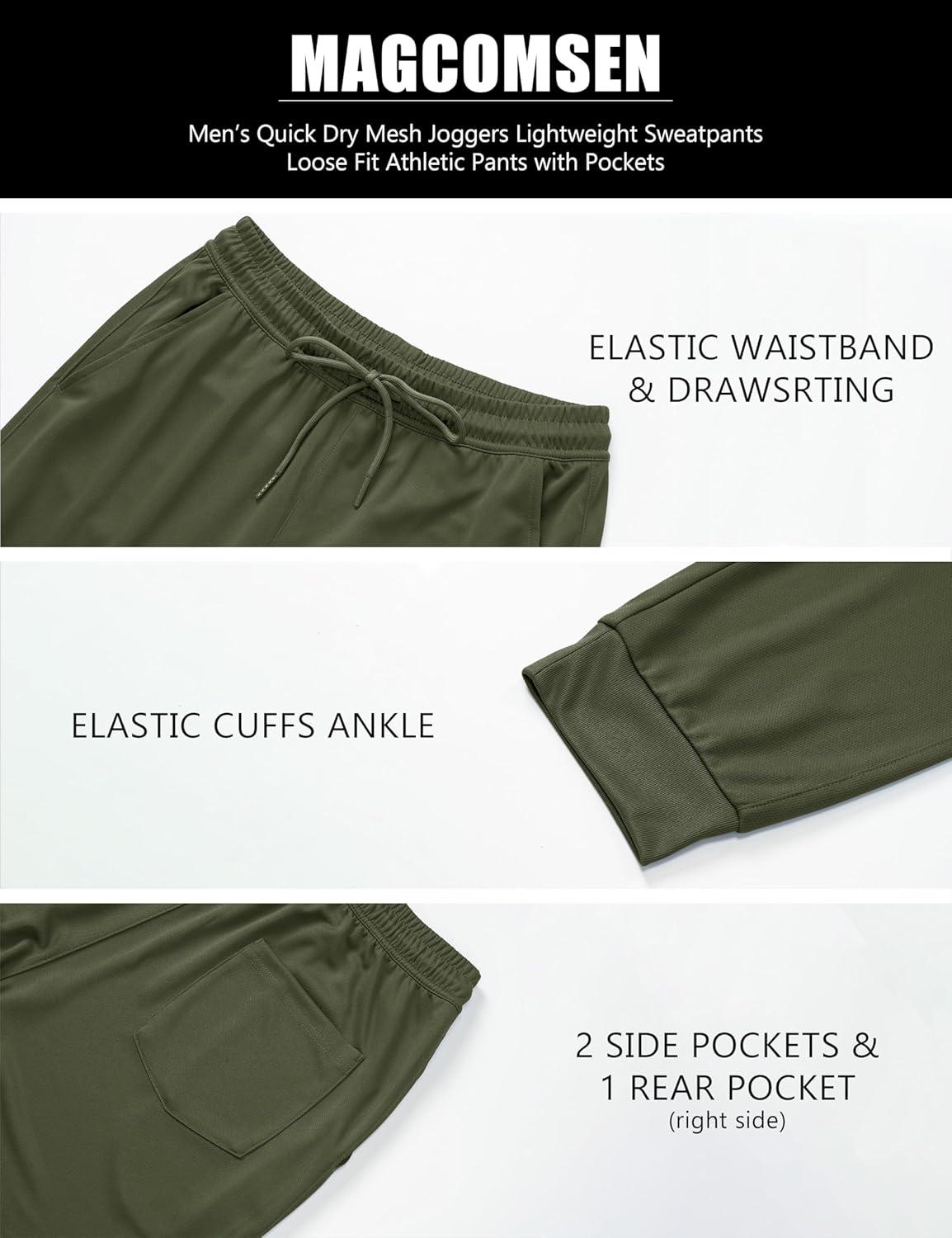 imageMAGCOMSEN Mens Joggers Sweatpants Quick Dry Running Pants with Pockets Summer Lightweight Athletic Workout PantsMilitary Green