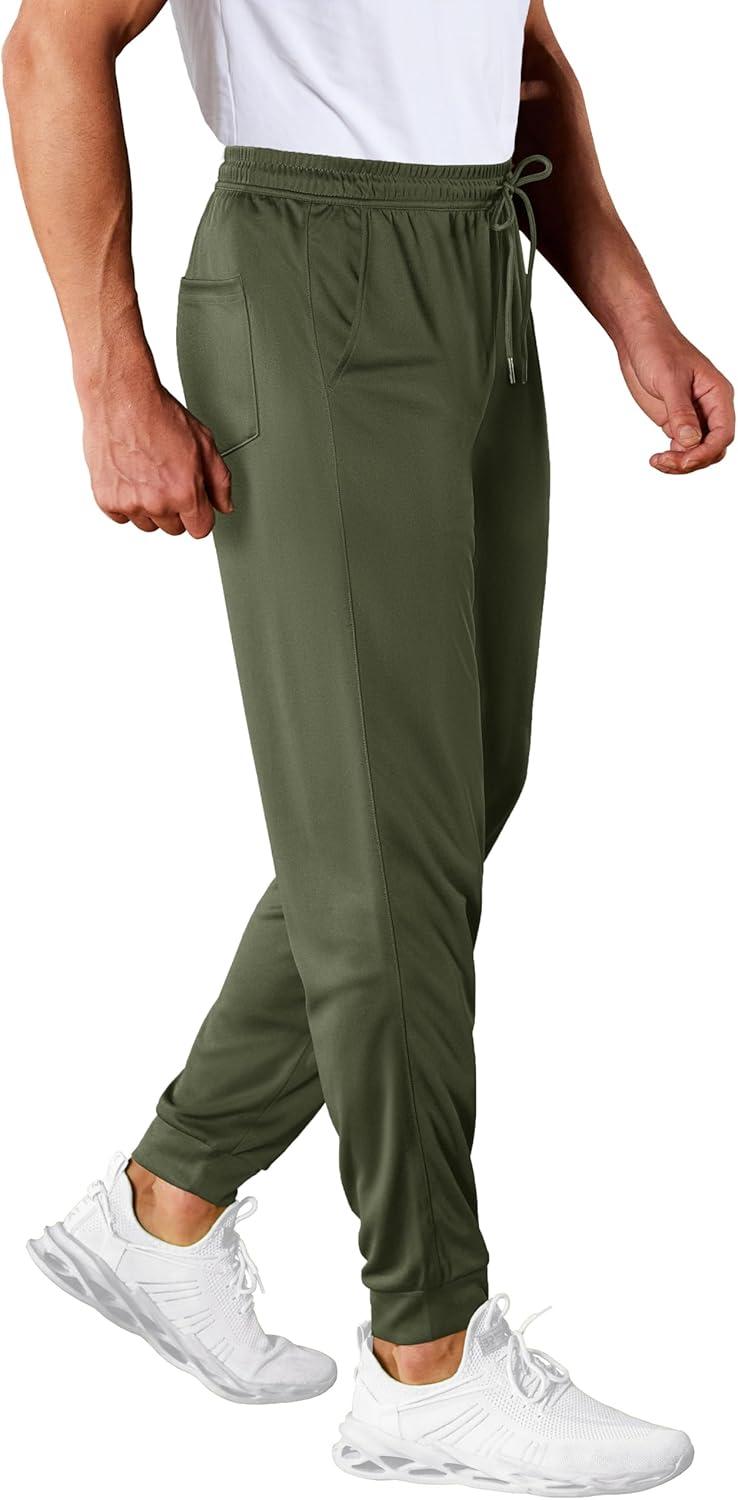 imageMAGCOMSEN Mens Joggers Sweatpants Quick Dry Running Pants with Pockets Summer Lightweight Athletic Workout PantsMilitary Green