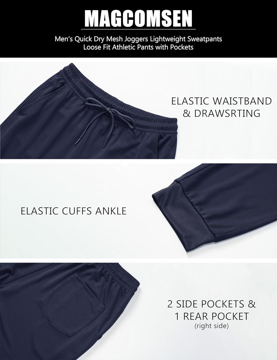 imageMAGCOMSEN Mens Joggers Sweatpants Quick Dry Running Pants with Pockets Summer Lightweight Athletic Workout PantsNavy