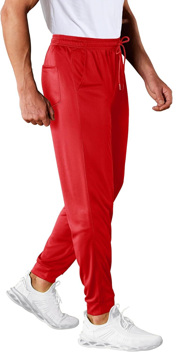 imageMAGCOMSEN Mens Joggers Sweatpants Quick Dry Running Pants with Pockets Summer Lightweight Athletic Workout PantsRed
