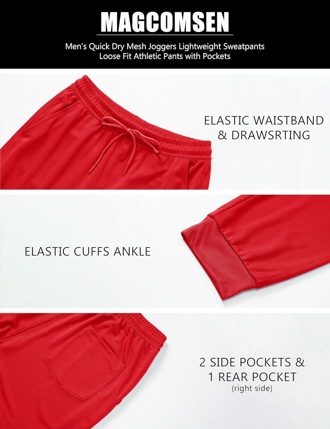 imageMAGCOMSEN Mens Joggers Sweatpants Quick Dry Running Pants with Pockets Summer Lightweight Athletic Workout PantsRed
